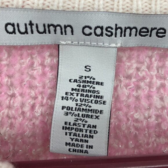 Autumn Cashmere Pink Cashmere Merino Puff Sleeve Crew Sweater Dual tone size S - Picture 5 of 12